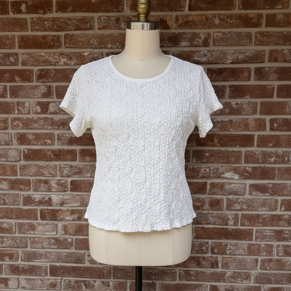 Old Navy Off White Cream Stretch Lace Textured Tee Size XXL Short Sleeve